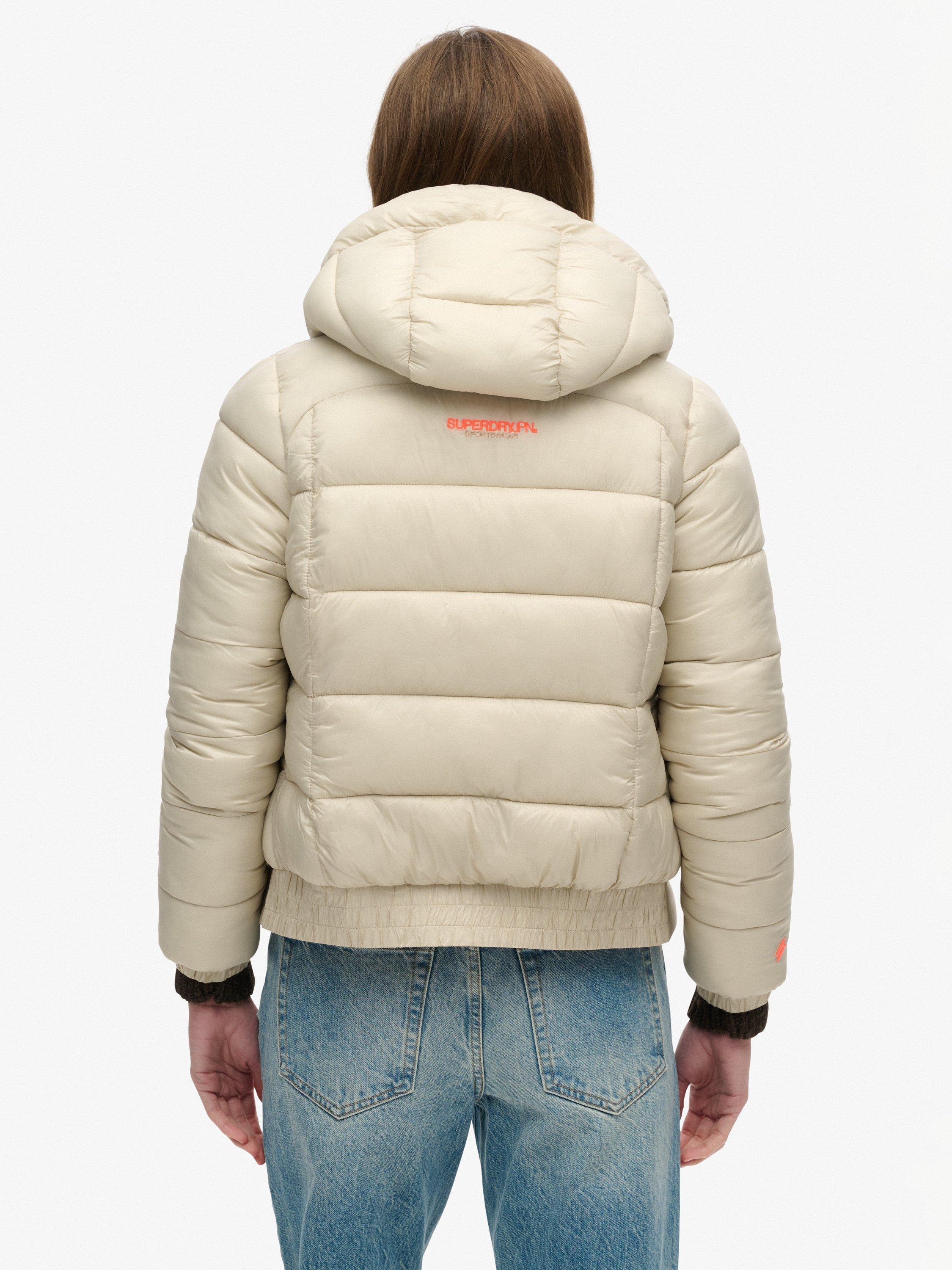 Product image 2 of 5, which shows Superdry Sports Puffer Bomber Jacket, Pelican Beige, 8