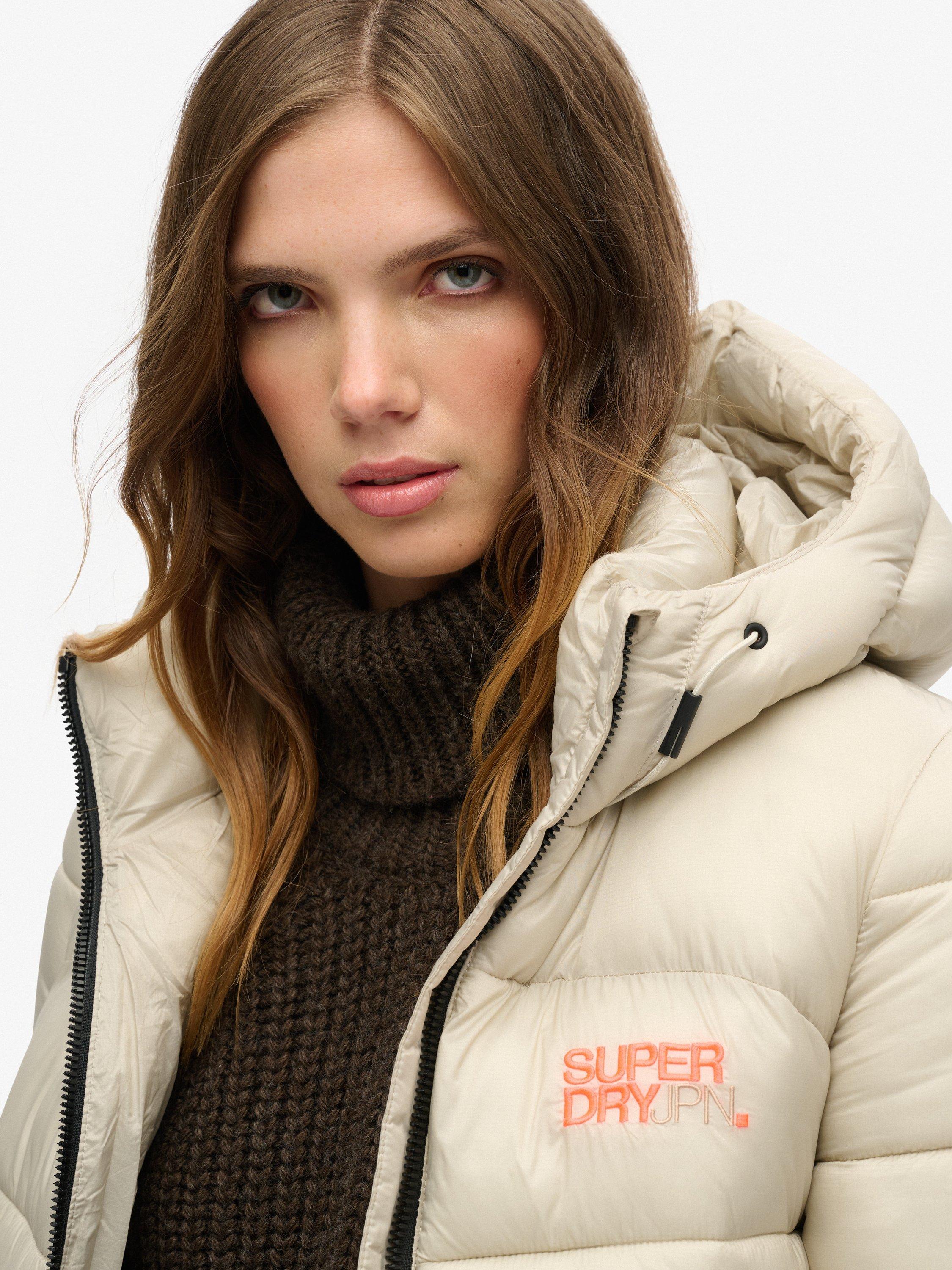 Product image 4 of 5, which shows Superdry Sports Puffer Bomber Jacket, Pelican Beige, 8