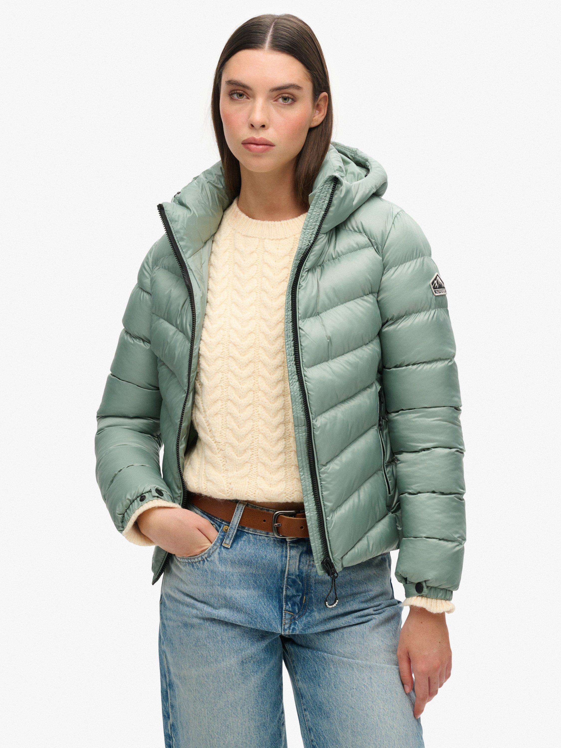 Product image 1 of 5, which shows Superdry Hooded Fuji Padded Jacket, Light Jade Green, 6