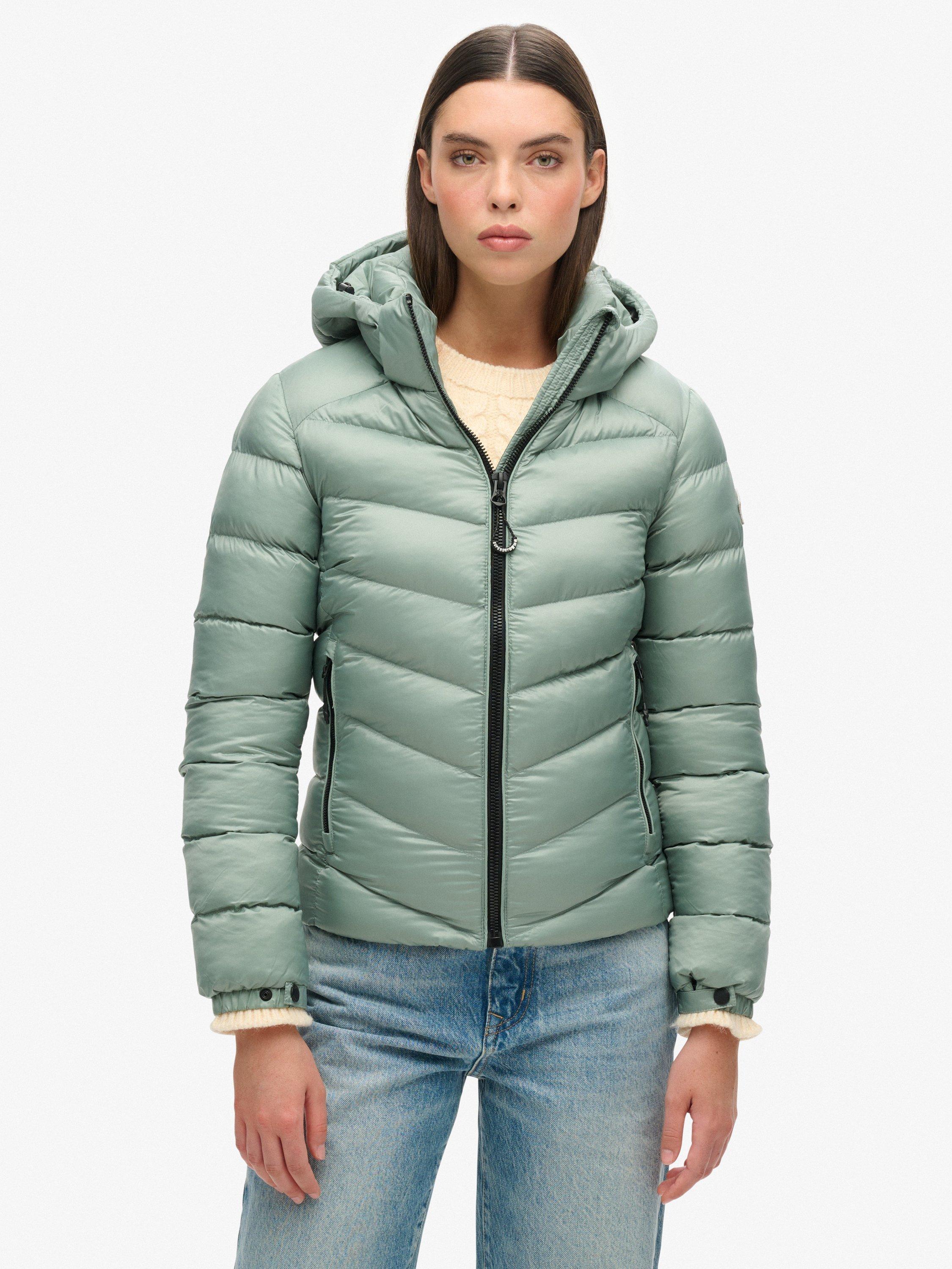 Product image 3 of 5, which shows Superdry Hooded Fuji Padded Jacket, Light Jade Green, 6