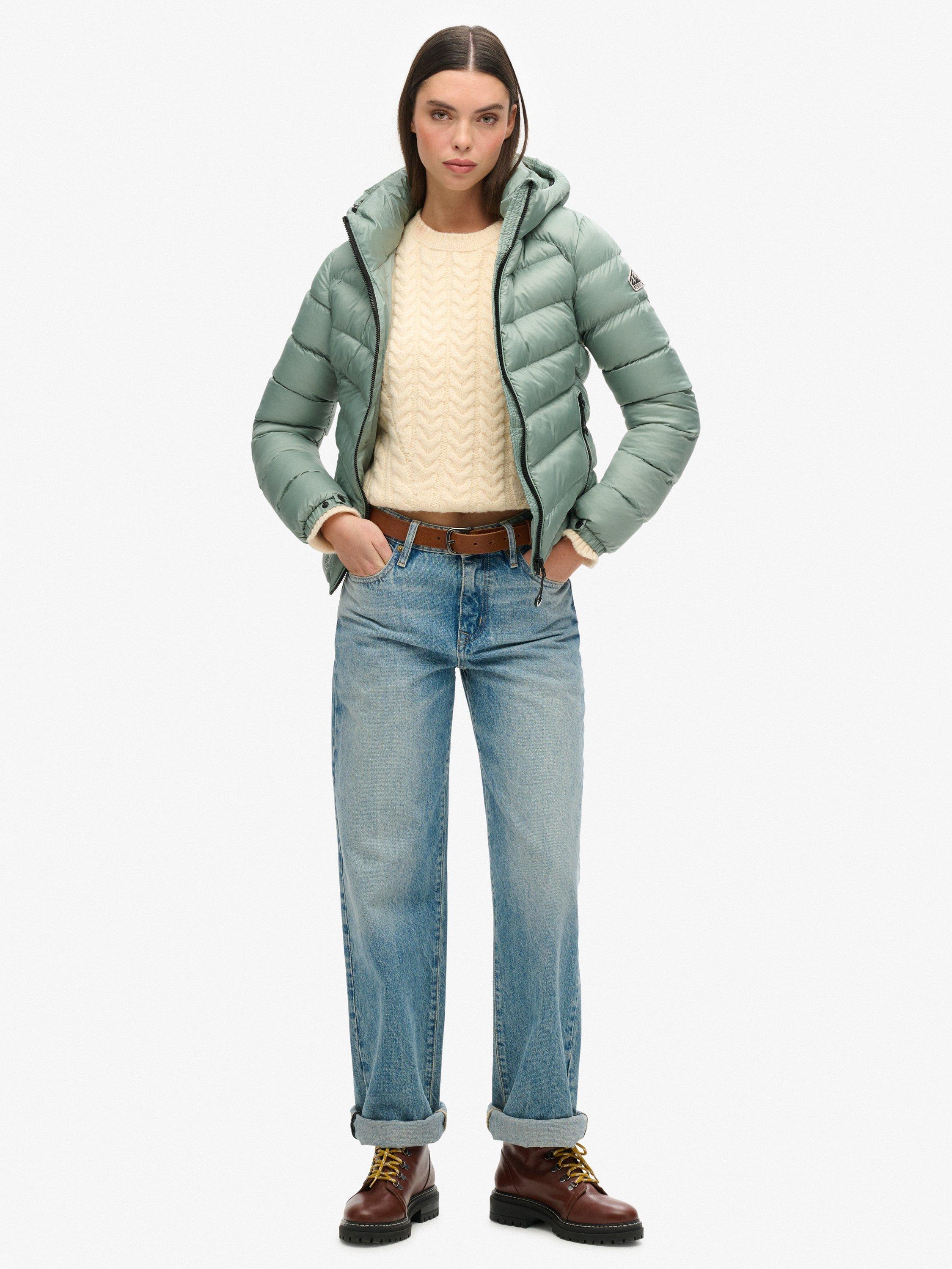 Product image 5 of 5, which shows Superdry Hooded Fuji Padded Jacket, Light Jade Green, 6