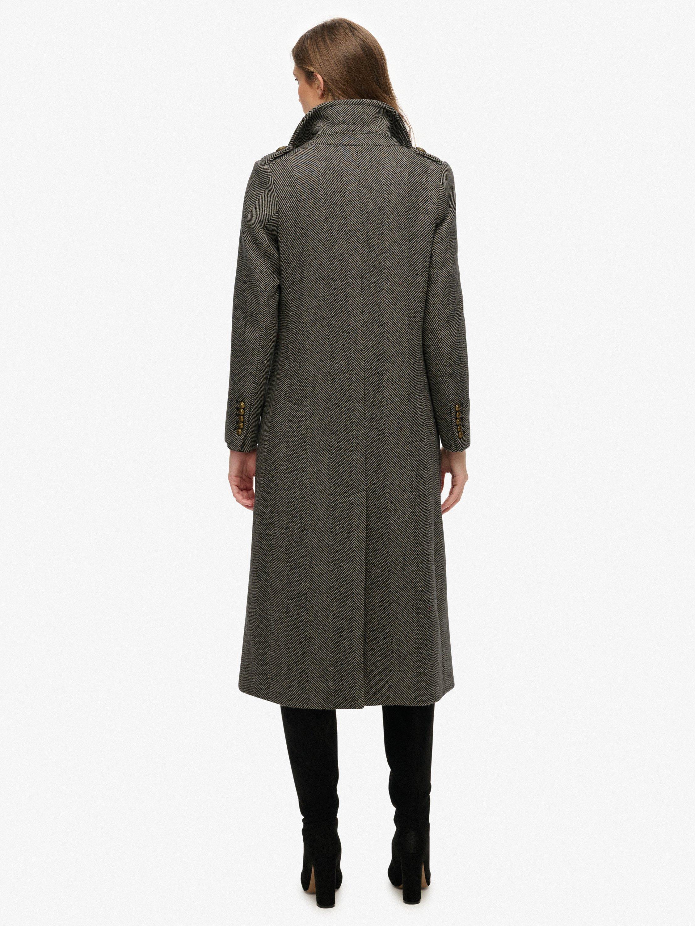 Product image 2 of 7, which shows Superdry Double Breasted Wool Blend Coat, Ivory/Black, 8