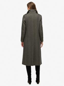 Superdry Double Breasted Wool Blend Coat, Ivory/Black - view 2, Ivory/Black