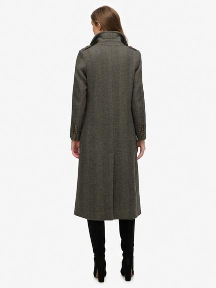 Superdry Double Breasted Wool Blend Coat, Ivory/Black - view 2, Ivory/Black