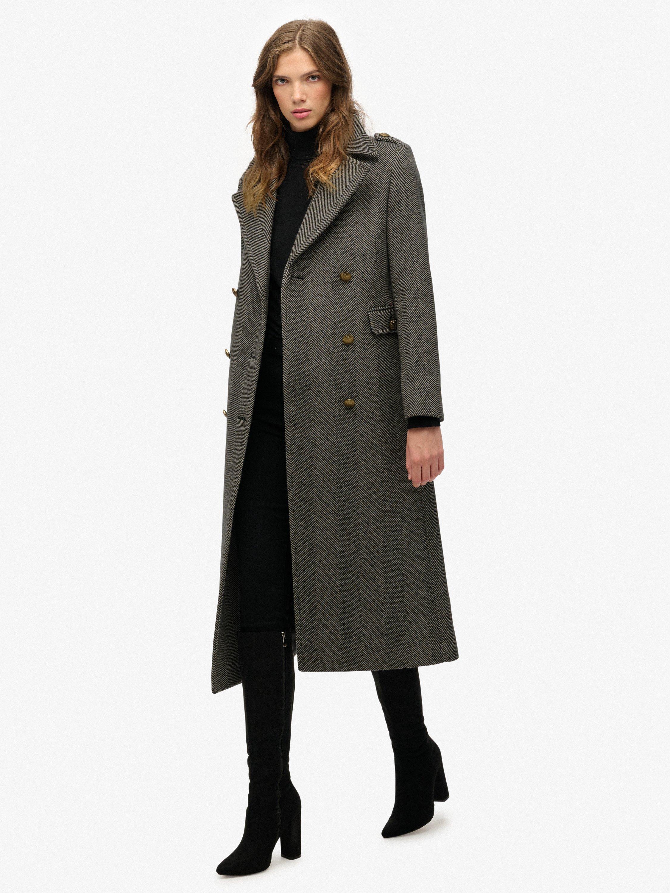 Product image 3 of 7, which shows Superdry Double Breasted Wool Blend Coat, Ivory/Black, 8