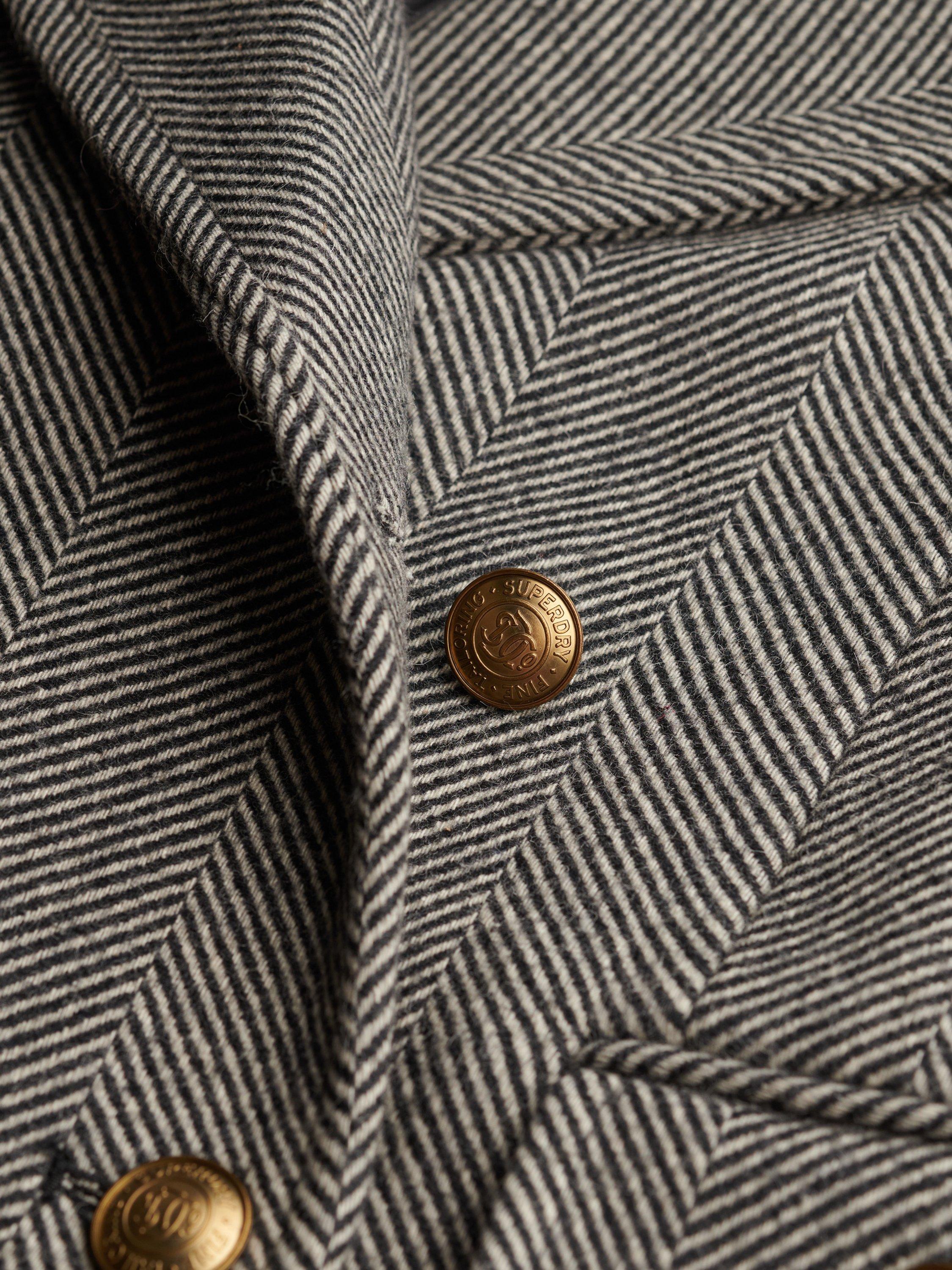 Product image 7 of 7, which shows Superdry Double Breasted Wool Blend Coat, Ivory/Black, 8