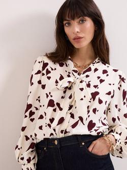 Phase Eight Paloma Heart Print Tie Neck Top, White, White