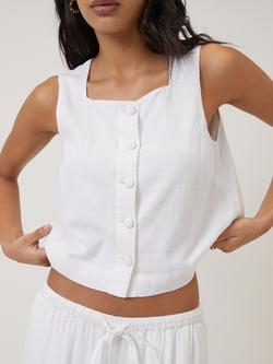 Nobody's Child Sammie Button Front Linen Blend Tank Top, White, White