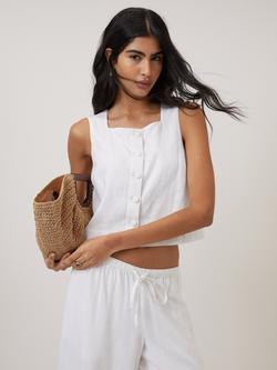 Nobody's Child Sammie Button Front Linen Blend Tank Top, White - view 2, White