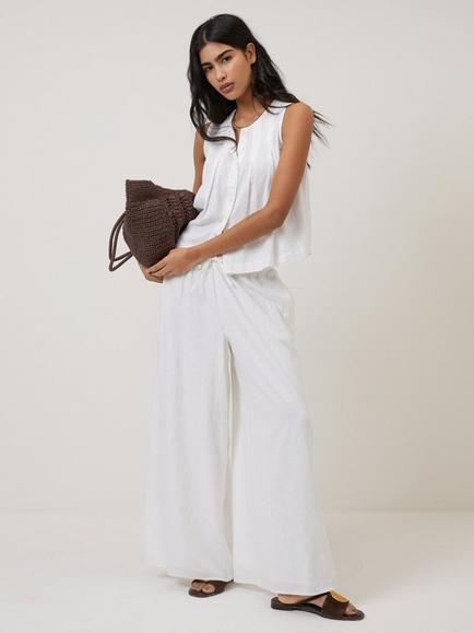Nobody's Child Tate Pleated Linen Rich Shell Top, White - view 2, White