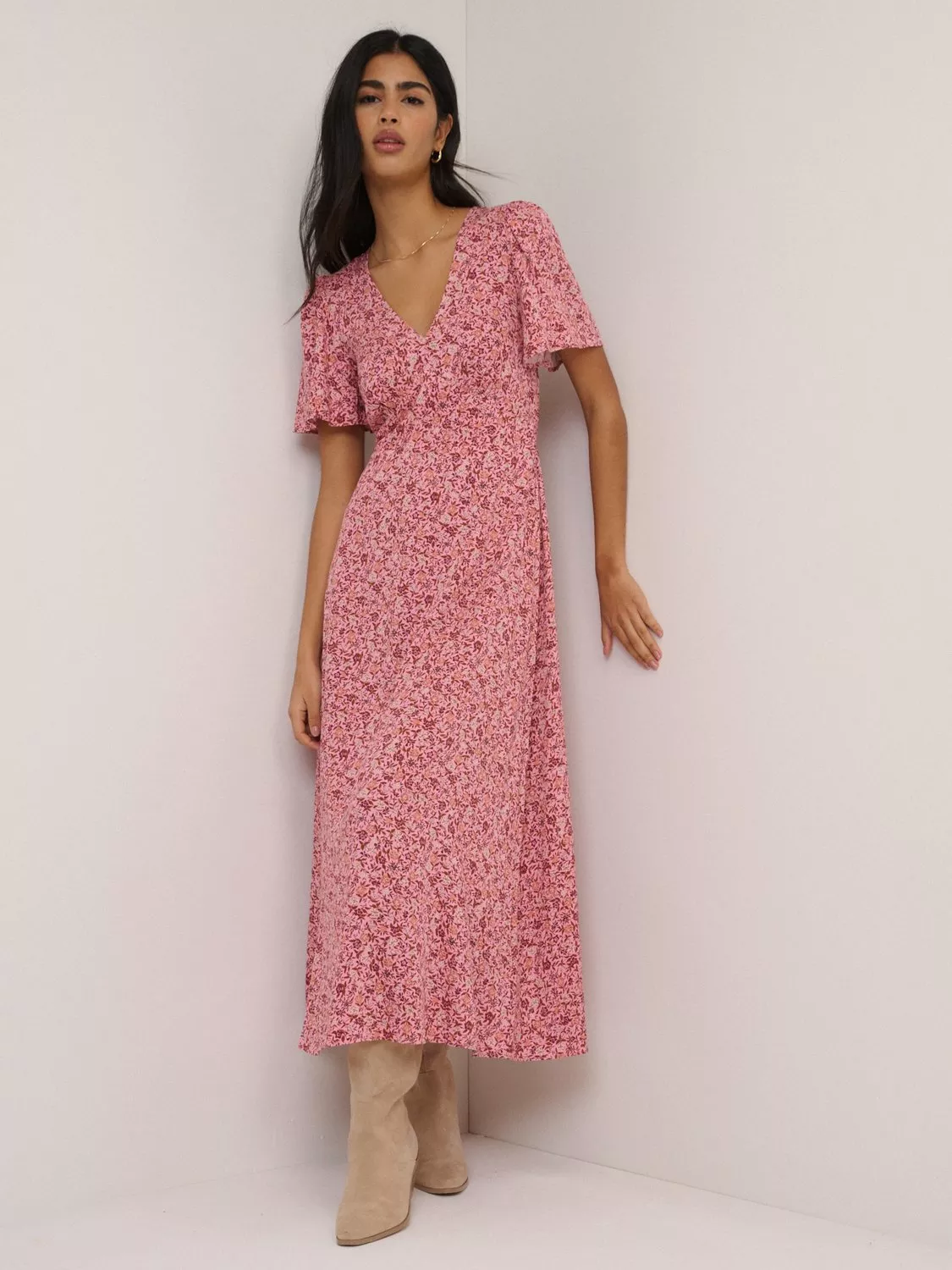 knee length dresses for ladies The Jo Midi Dress (Blue/Pink Multi) | Love Cherish main image 0