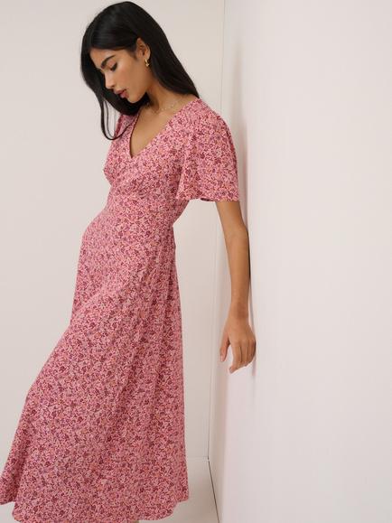 Nobody's Child Atlas Ditsy Floral Midi Dress, Pink Multi - view 2, Pink Multi