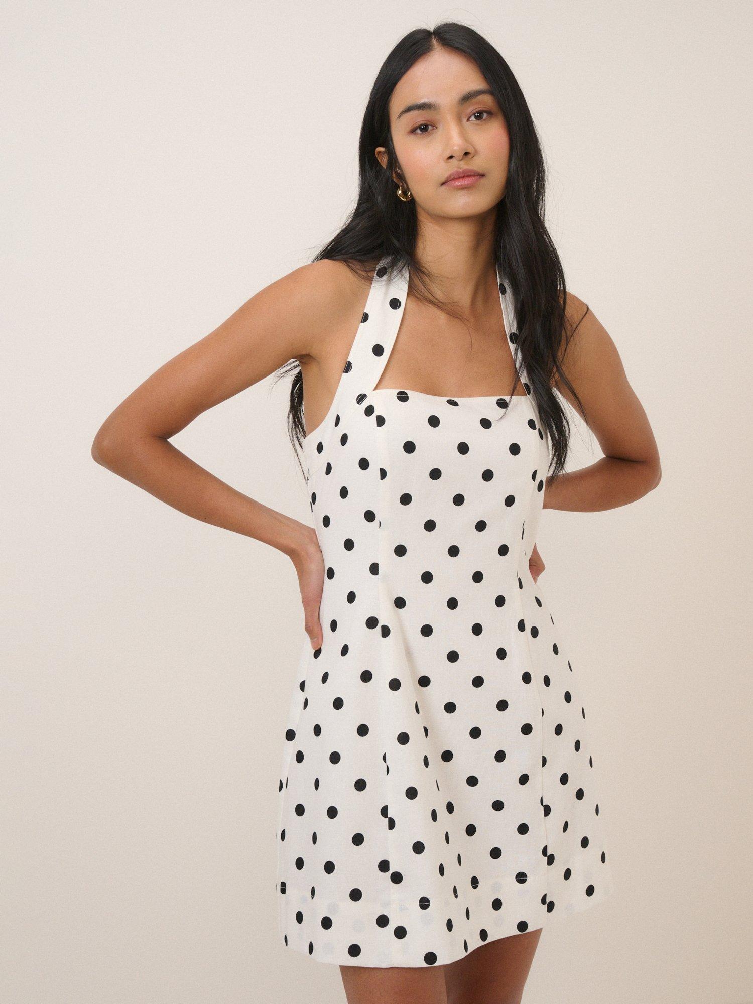 Nobody's Child Emily Halterneck Polka Dot Mini Dress, White/Black