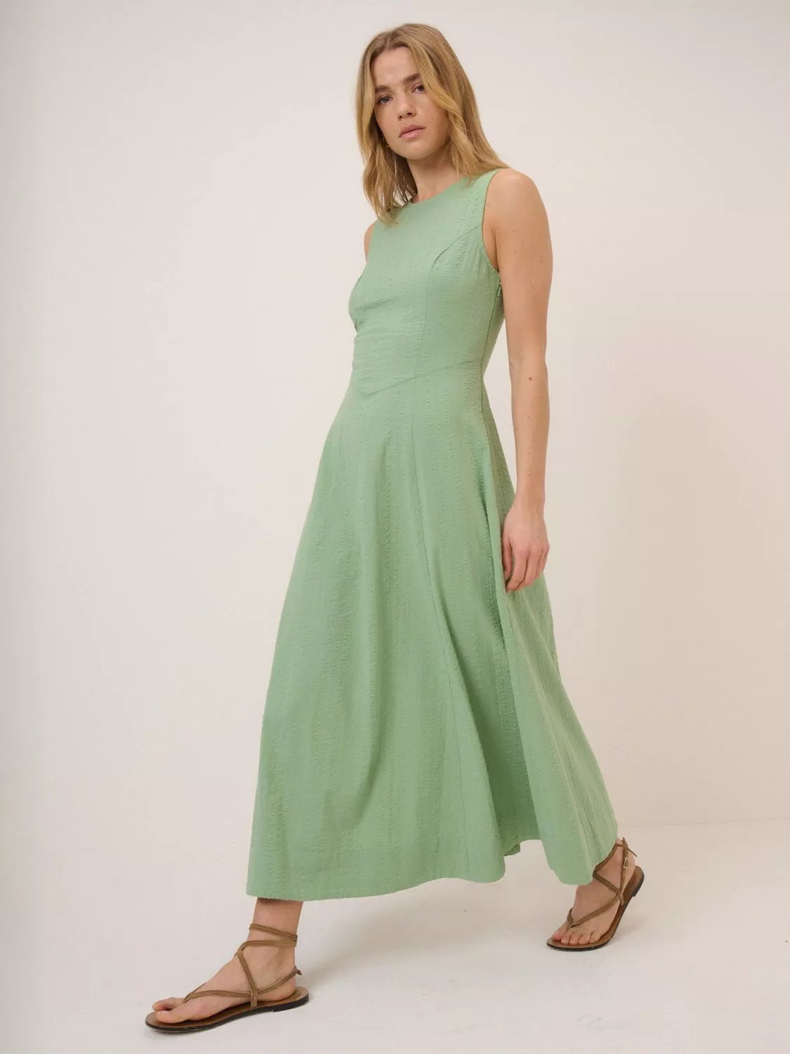 knee length dresses for ladies Melody Light Green Cotton Midi Tiered Dress – Finery London