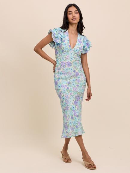 Nobody's Child Layla Floral Midi Dress, Blue/Multi, Blue/Multi