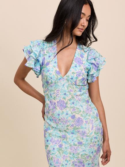 Nobody's Child Layla Floral Midi Dress, Blue/Multi - view 2, Blue/Multi