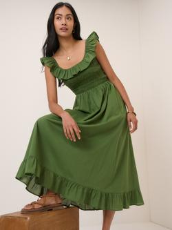 Nobody's Child Mona Ruffle Neck Midi Dress, Khaki, Khaki