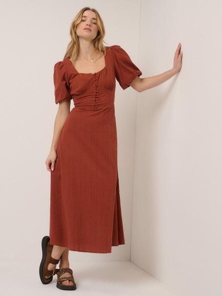 Nobody's Child Melody Seersucker Midi Dress, Terracotta - view 2, Terracotta