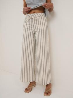 Nobody's Child Soho Cropped Wide Leg Striped Denim Jeans, Beige - view 2, Beige