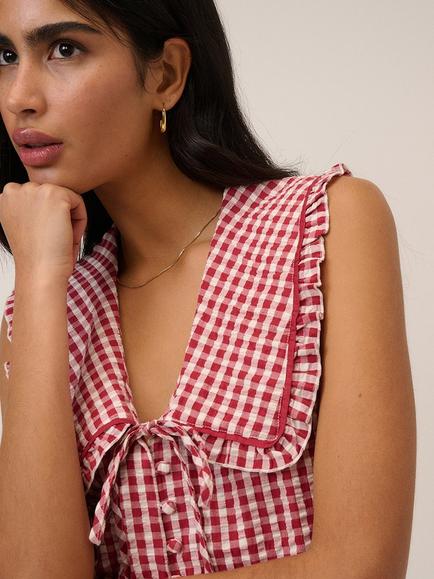 Nobody's Child Blair Sleeveless Gingham Seersucker Cotton Top, Red/White - view 2, Red/White