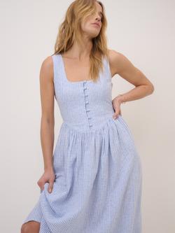 Nobody's Child Cora Stripe Drop Waist Midi Dress, Blue/White - view 2, Blue/White