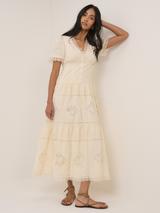 Nobody's Child Petite Jasmine Drop Waist Midi Dress, Cream