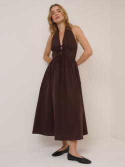 Nobody's Child Lilijana Halterneck Cotton Midi Dress, Brown/Black - view 2, Brown