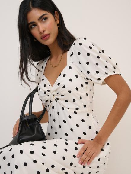 Nobody's Child Tyla Polka Dot Midi Dress, White/Black - view 2, White