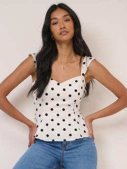 Nobody's Child Sonning Polka Dot Linen Rich Top, White/Black, White/Black