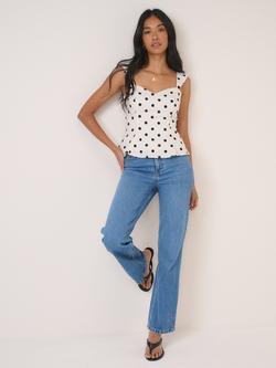 Nobody's Child Sonning Polka Dot Linen Rich Top, White/Black - view 2, White/Black