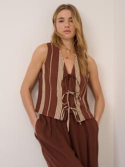 Nobody's Child Tessa Stripe Tie Front Top, Brown/Cream, Brown/Cream