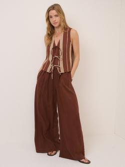 Nobody's Child Tessa Stripe Tie Front Top, Brown/Cream - view 2, Brown/Cream
