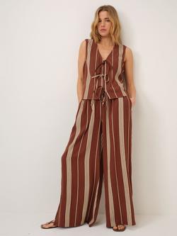Nobody's Child Elstow Stripe Linen Rich Wide Leg Trousers, Brown/Cream, Brown