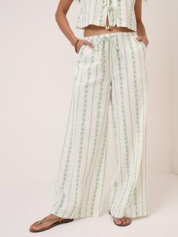 Nobody's Child Reese Foliage Stripe Seersucker Trousers, White/Green, White/Green