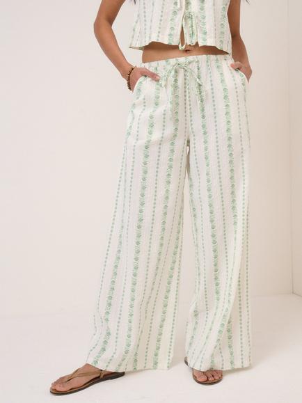 Nobody's Child Reese Foliage Stripe Seersucker Trousers, White/Green, White/Green