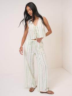Nobody's Child Reese Foliage Stripe Seersucker Trousers, White/Green - view 2, White/Green