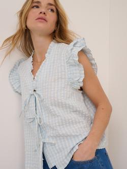 Nobody's Child Talmont Gingham Seersucker Tie Front Top, Light Blue/White - view 2, Light Blue/White