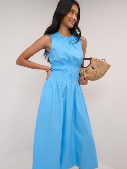Nobody's Child Carrie Shirred Waist Midi Dress, Light Blue - view 2, Light Blue