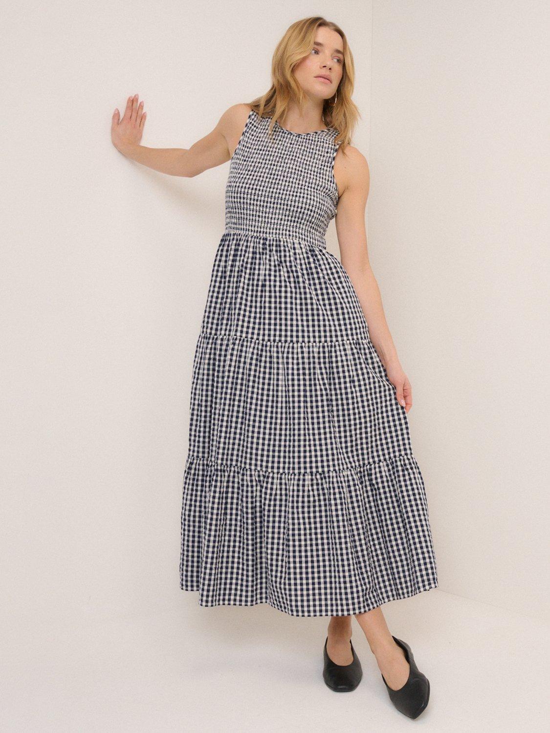 Nobody's Child Charlie Tiered Gingham Seersucker Midi Dress, Blue