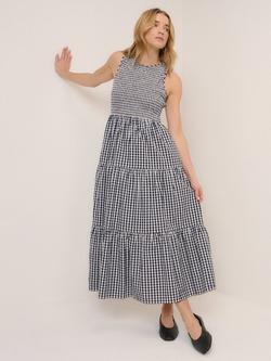 Nobody's Child Charlie Tiered Gingham Seersucker Midi Dress, Blue/White, Blue/White