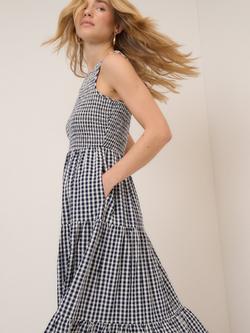 Nobody's Child Charlie Tiered Gingham Seersucker Midi Dress, Blue/White - view 2, Blue/White