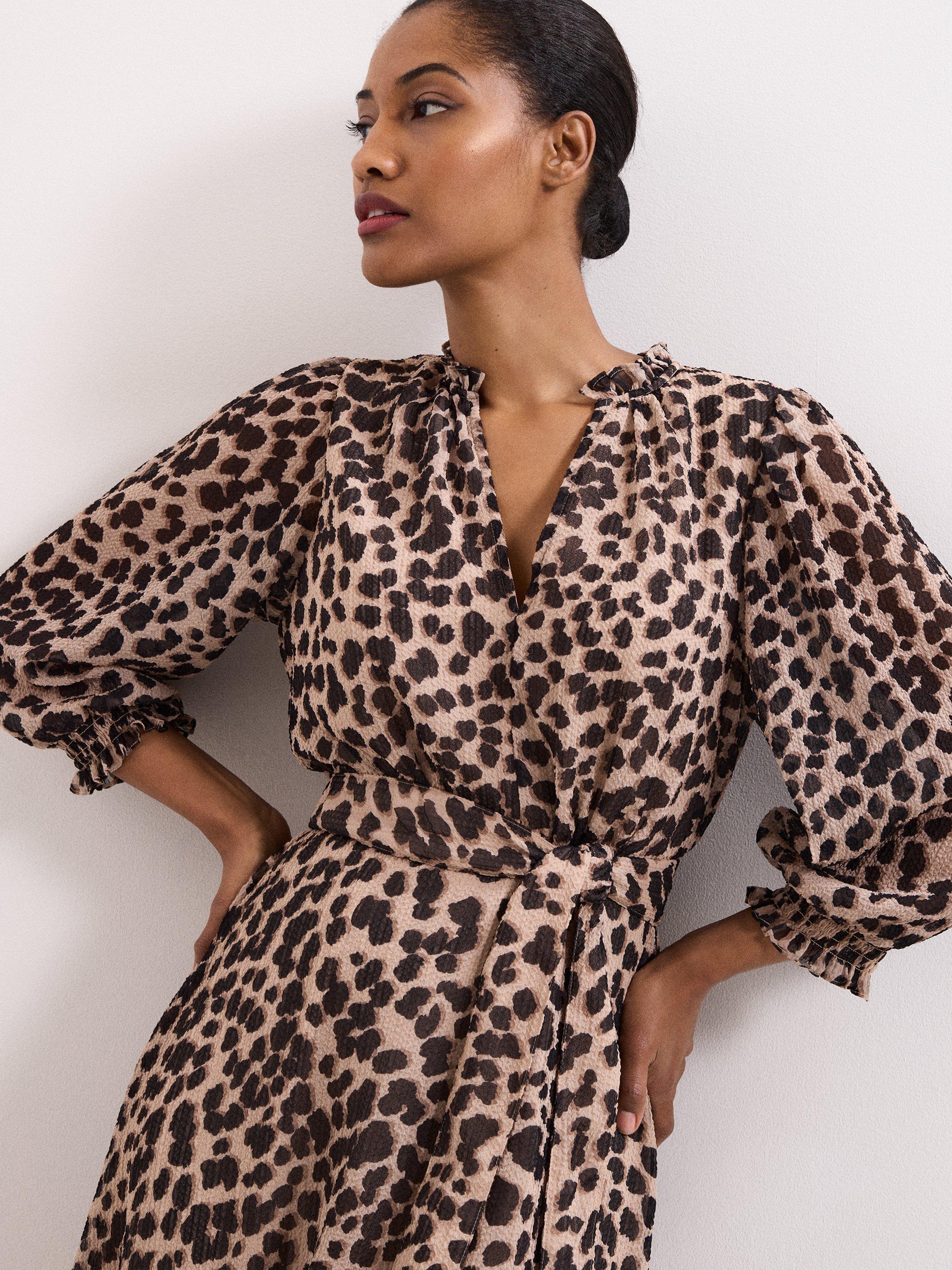 Product image 4 of 10, which shows Phase Eight Carra Leopard Print Midi Dress, Multi, 10