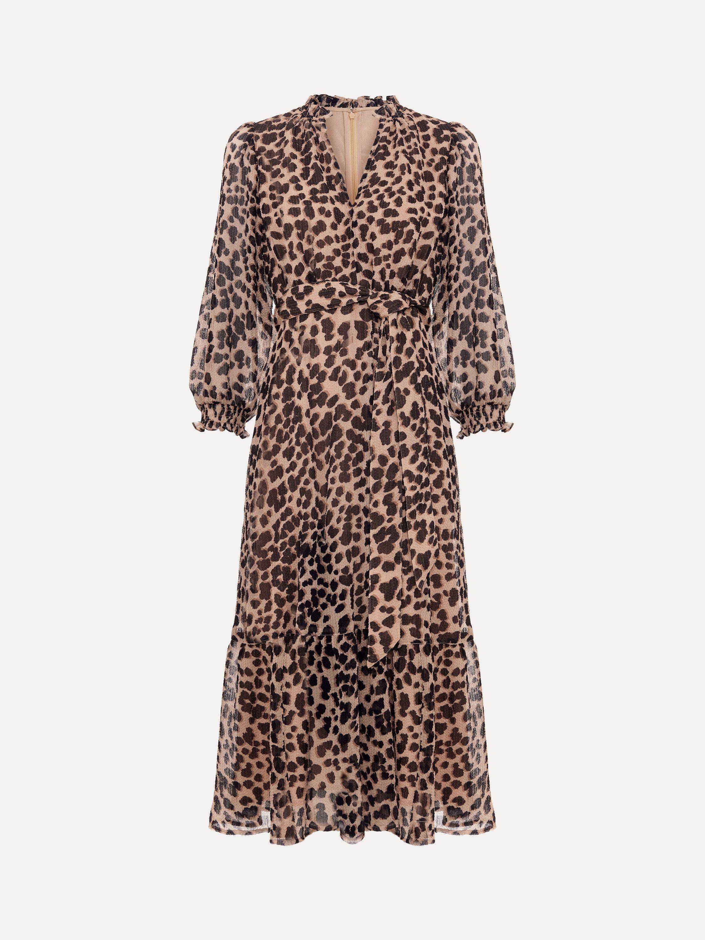 Product image 5 of 10, which shows Phase Eight Carra Leopard Print Midi Dress, Multi, 10