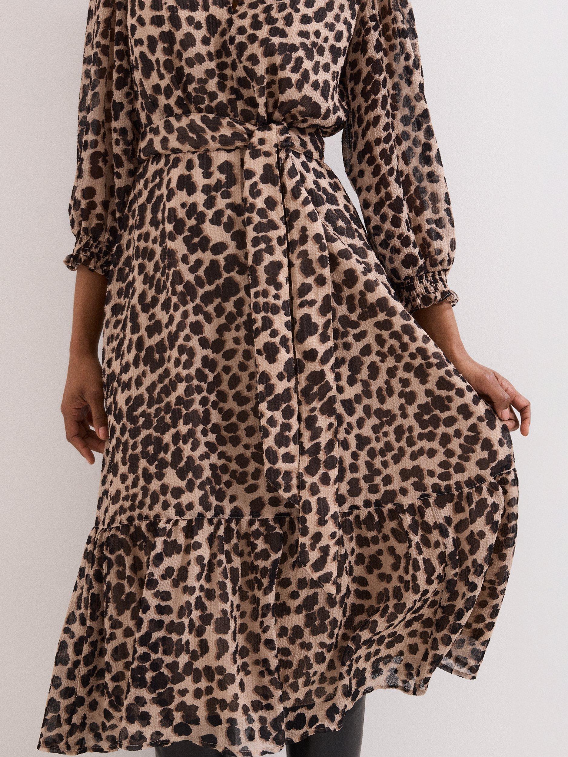Product image 7 of 10, which shows Phase Eight Carra Leopard Print Midi Dress, Multi, 10
