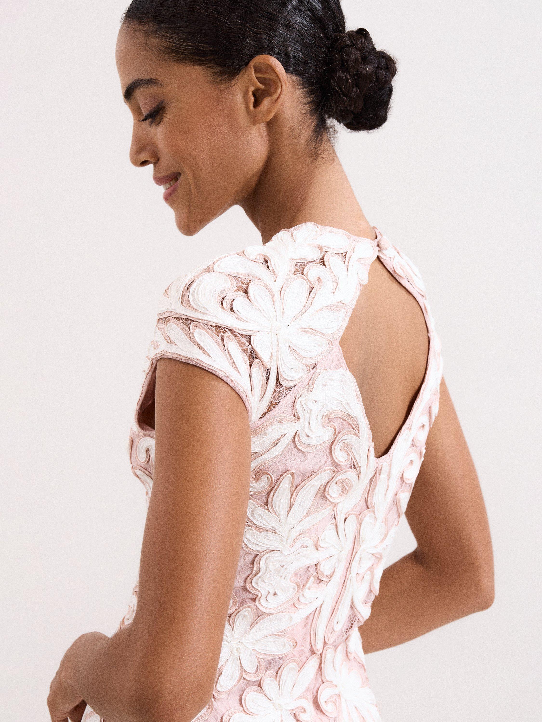 Product image 8 of 9, which shows Phase Eight Petite Karima Tapework Dress, Pale Pink, 10