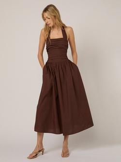 Nobody's Child Lilah Halterneck Midi Dress, Brown - view 2, Brown