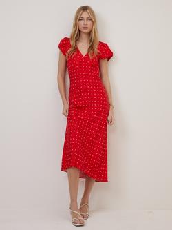 Nobody's Child Lina Polka Dot Cap Sleeve Midi Dress containing LENZING™ ECOVERO™ Viscose, Red/White, Red/White