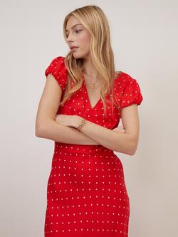 Nobody's Child Lina Polka Dot Cap Sleeve Midi Dress containing LENZING™ ECOVERO™ Viscose, Red/White - view 2, Red/White