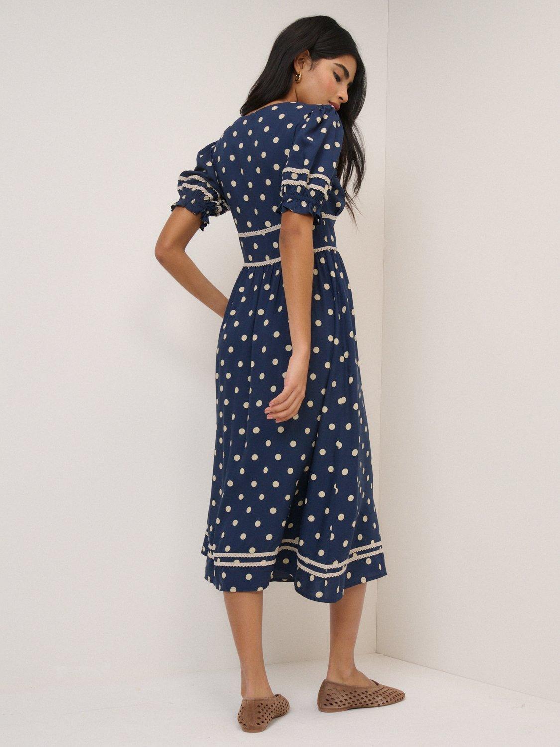 knee length dresses for ladies Yellow Ditsy Floral Puff Sleeve Saffy Midi Dress