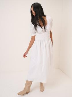 Nobody's Child Tula Square Neck Puff Sleeve Cotton Midi Dress, White, White